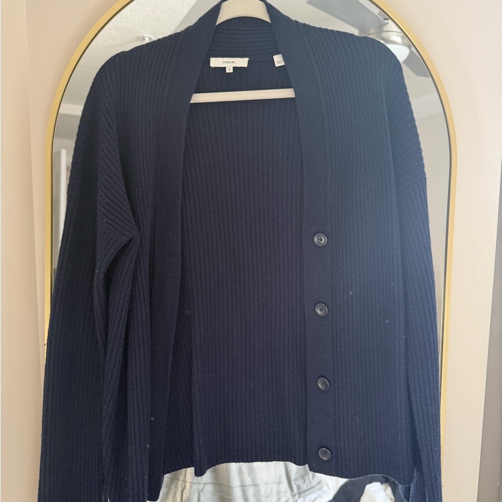 Vince Navy Ribbed Cardigan